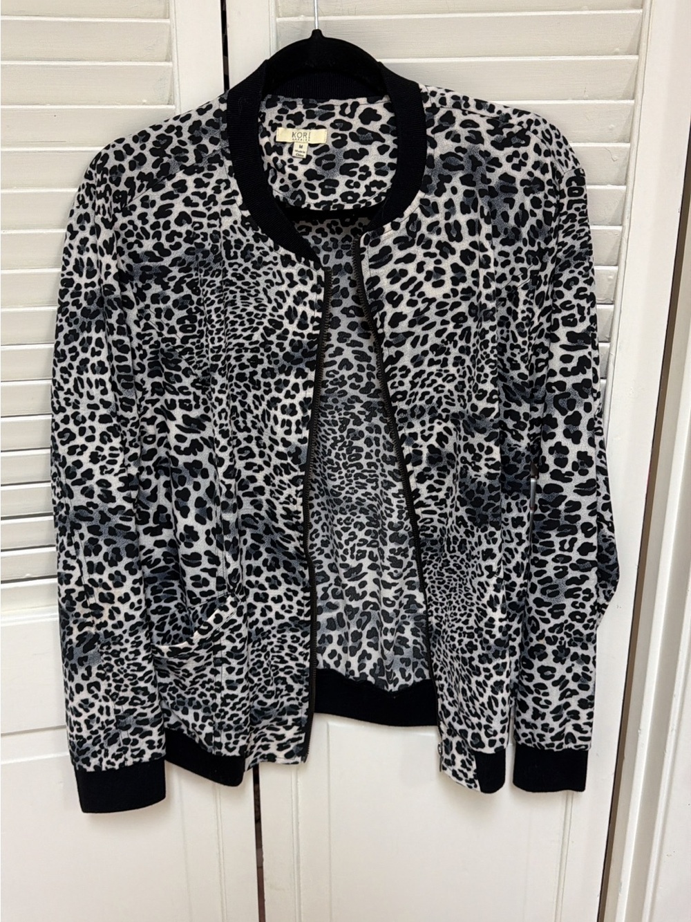 Kori Black & White Leopard-Print Bomber Jacket